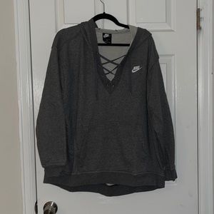 Lightweight Gray Nike High Low V-Neck Hoodie